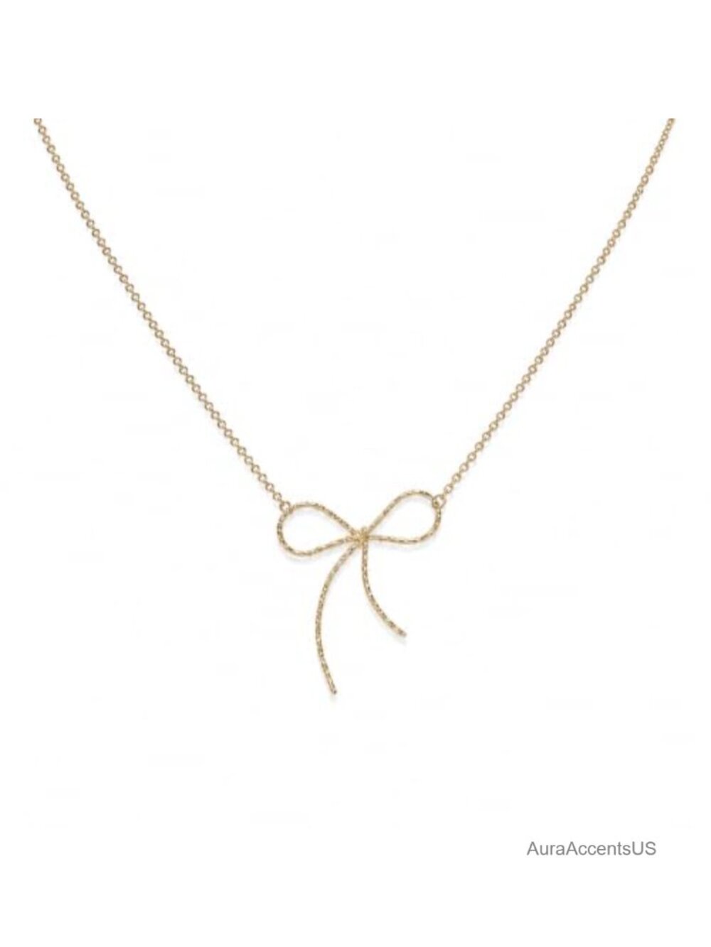 18K Gold-Plated Stainless Steel Bow Pendant Necklace Waterproof Dainty